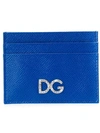 Dolce & Gabbana Dauphine Calfskin Card Holder With Dg Crystal Logo In Blue