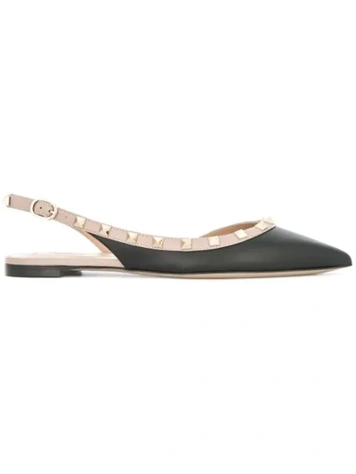 Valentino Garavani Rockstud Slingback Ballerina Shoes In Black