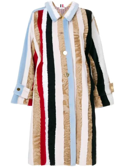 Thom Browne Raglan Sleeve Fur Overcoat In Multicolour