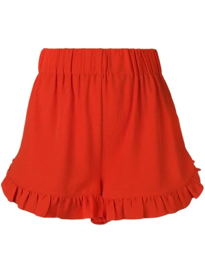 Ganni Ruffled Trim Shorts - Red