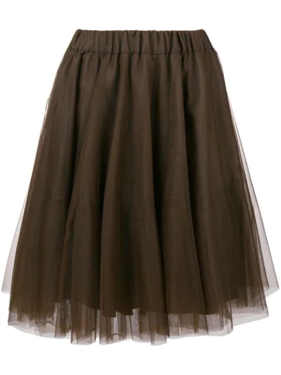 P.a.r.o.s.h Pleated Tulle Skirt In Brown