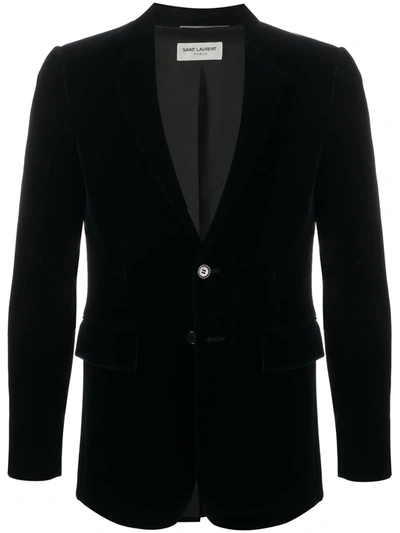 Saint Laurent Velvet Single-breasted Blazer In Blue