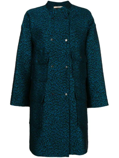 Odeeh Leopard Print Single-breasted Coat In Blue