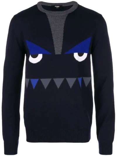 Fendi Printed Monster Face Sweater In Blue