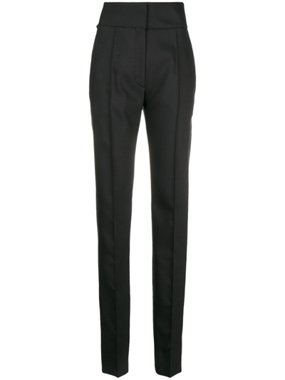 Valentino Ruffle-waist Wool-blend Trousers In Nero