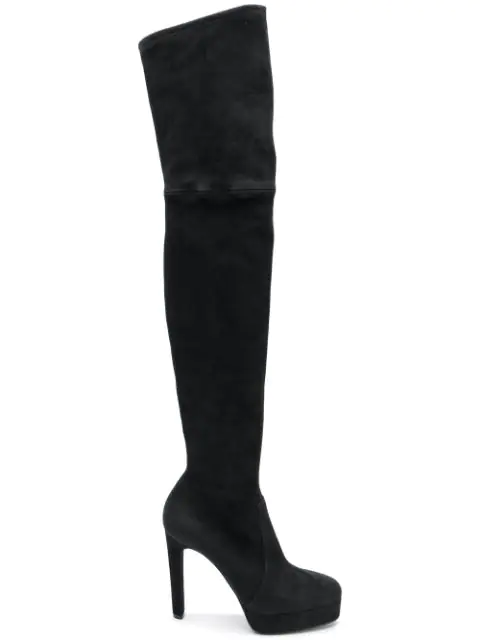 Casadei Over-The-Knee Platform Boots In 000 Camoscio Nero | ModeSens