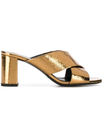 Saint Laurent Metallic Lou Lou Leather Mules In Gold