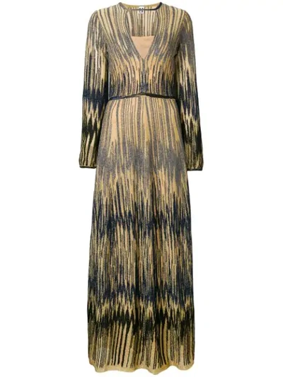 M Missoni Embroidered Maxi Dress In Yellow/blue