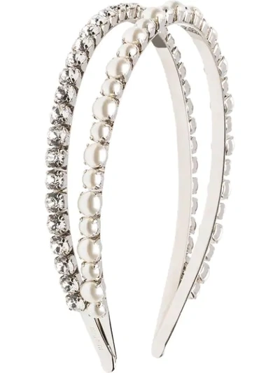 Miu Miu Headband With Crystals And Pearls In Silver
