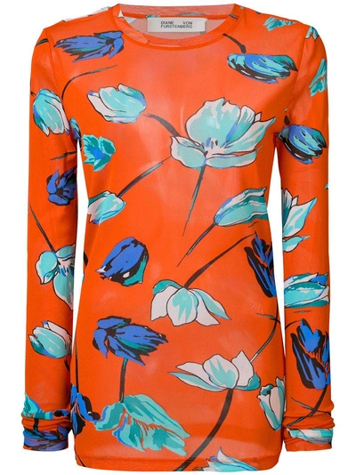 Diane Von Furstenberg Dvf  Floral Print Long Sleeve Blouse - Red