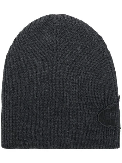 Prada Logo羊毛针织套头帽 - 灰色 In Grey