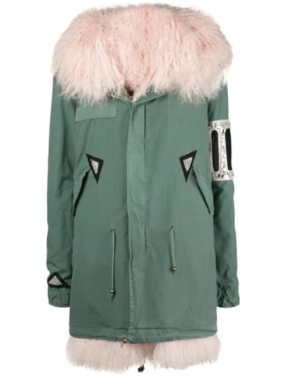 Mr & Mrs Italy Crystal Embellished Parka Coat In Green