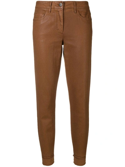 Luisa Cerano Coated Tapered Leg Jeans In Brown