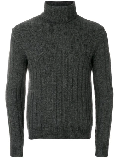 Ami Alexandre Mattiussi Turtleneck Flat Ribbed Sweater In Grey