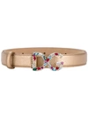 Dolce & Gabbana Crystal Logo Buckle Saffiano Belt In Metallic