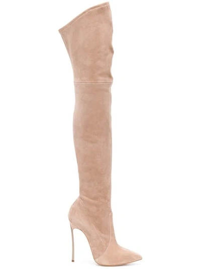 Casadei Stiletto Thigh Length Boots In Neutrals