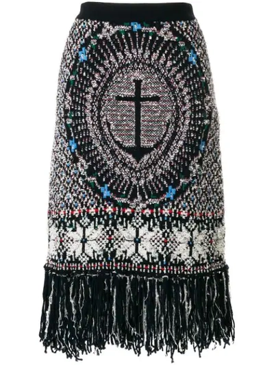 Thom Browne Wool Blend Anchor Embroidery Pencil Skirt In Blue