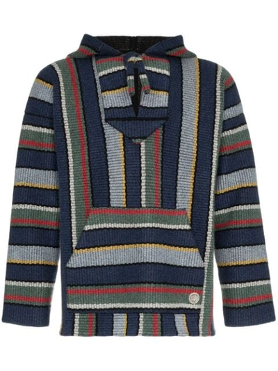 Alanui Eclipse Striped Cashmere Hooded Sweater In Blue