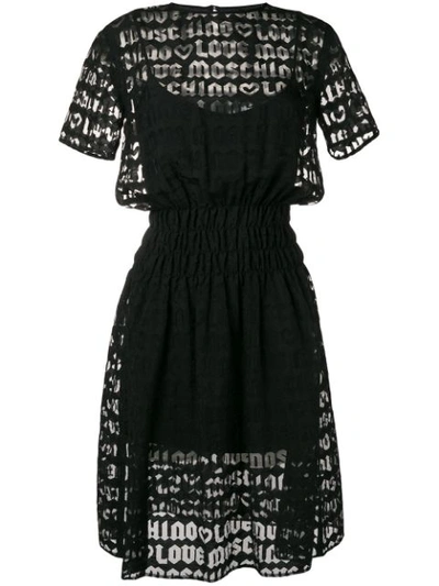 Love Moschino Flared Logo Embroidered Dress - Black
