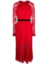 Three Floor Lace Pattern Dress In Red