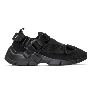 Prada Neoprene Buckle Strap Sneakers In Black In F0002 Black