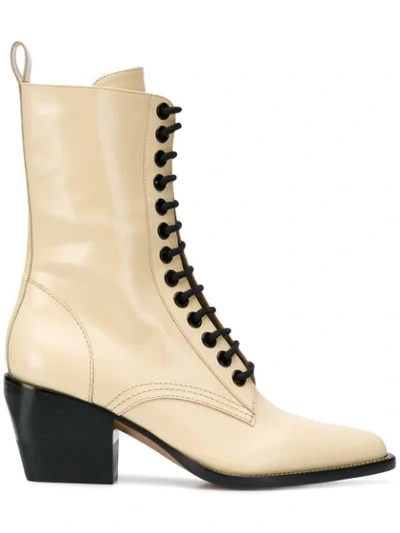 Chloé Lace Fastened Boots - Neutrals In Neutrals