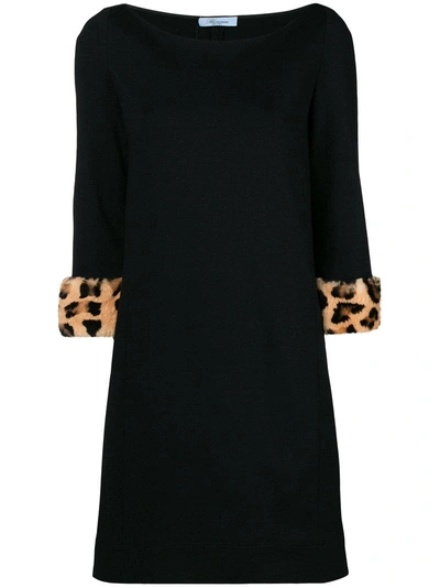 Blumarine Leopard Print Cuff Dress In Nero
