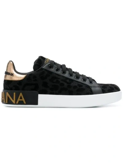 Dolce & Gabbana Portofino Sneakers In Fabric Lurex Effect Black With V