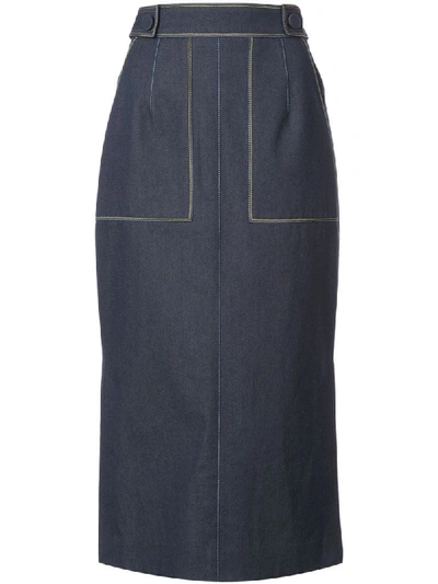 Carolina Herrera Pencil Midi Skirt With Pockets In Blue