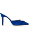 Paris Texas Heart Embellished Pointed Mules In Blue