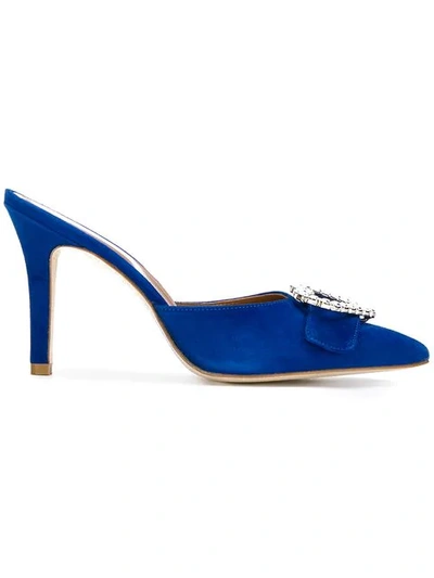 Paris Texas Heart Embellished Pointed Mules In Blue