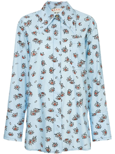 Marni Floral Polo Neck Shirt In Blue