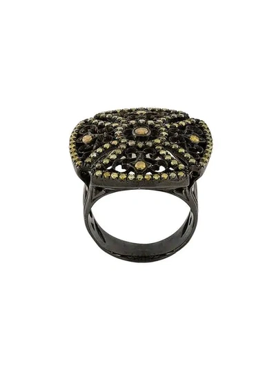 Loree Rodkin 18kt Black Gold And Diamond Square Ring In Black ,metallic