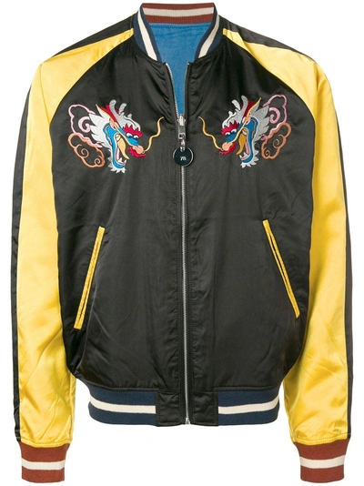Diesel Satin Dragon Embroidery Bomber Jacket In Yellow
