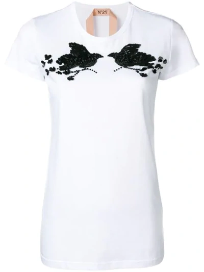 N°21 N.21 Sequin Embellished Birds T-shirt In White