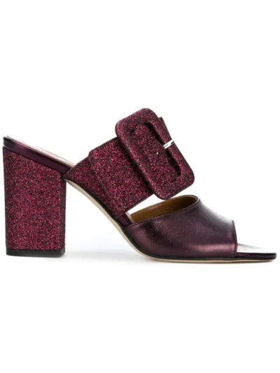 Paris Texas Glitter Buckled Mules In Pink