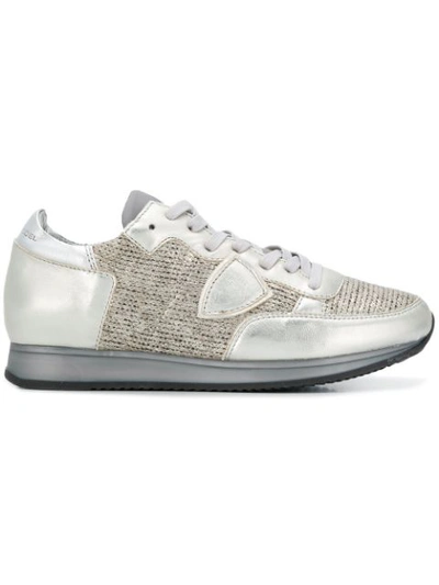 Philippe Model Knit Panel Low Top Trainers In Metallic