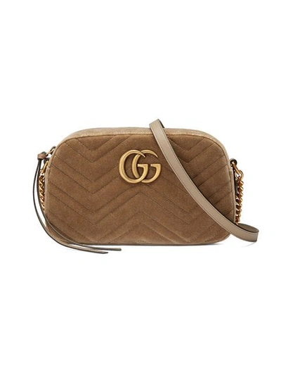 Gucci Gg Marmont Velvet Small Shoulder Bag In Brown