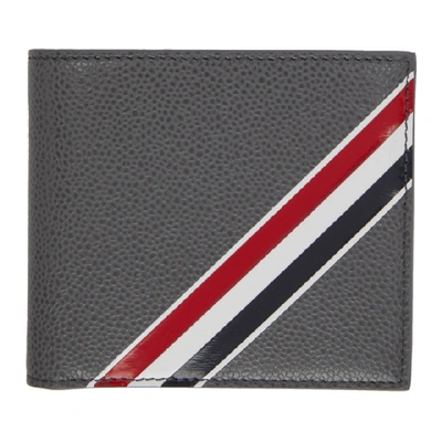 Thom Browne Tricolour Stripe Leather Billfold - Grey In 025 Dkgry