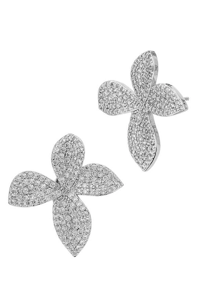 Savvy Cie Jewels Large Prime Rose Pavé Stud Earrings In Silver