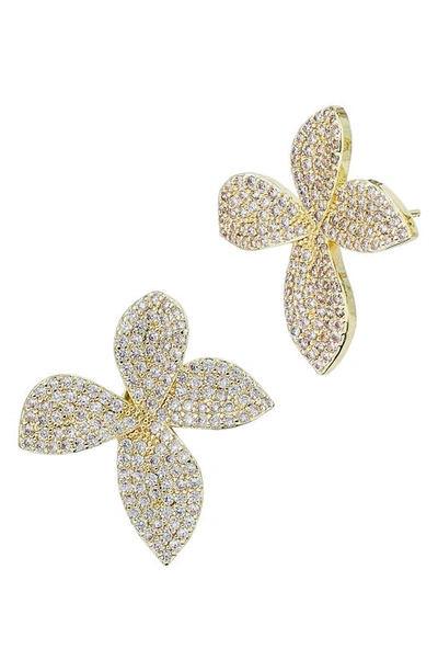 Savvy Cie Jewels Large Prime Rose Pavé Stud Earrings In Gold