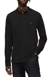 Allsaints Reform Slim Fit Long Sleeve Polo Shirt In Washed Black