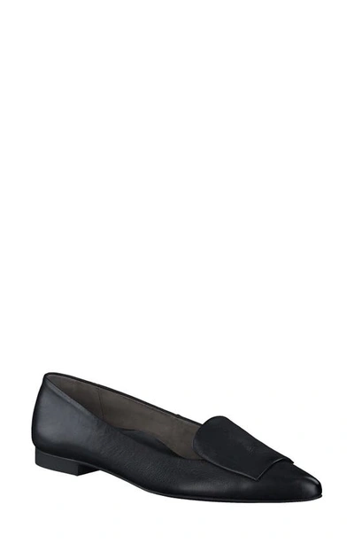 Paul Green Teddy Pointed Toe Flat In Black Leather