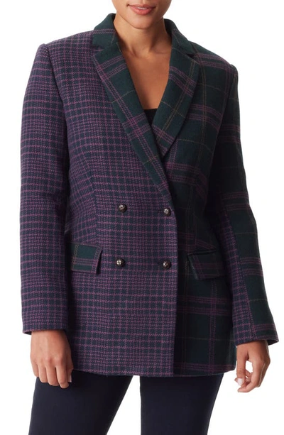 Sam Edelman Braelynn Relaxed Double Breasted Blazer In Darkest Spruce- Plaid