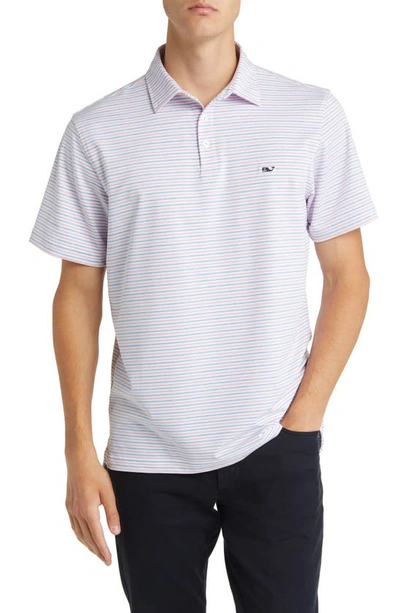 Vineyard Vines Tri-color Sankaty Polo In Stripe White/ Pink