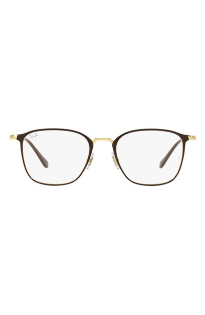 Ray Ban 51mm Square Optical Glasses In Brown Gold