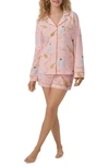 Bedhead Pajamas Print Stretch Organic Cotton Jersey Short Pajamas In Pink/champagne