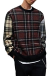 Allsaints Ness Plaid Wool Blend Crewneck Sweater In Black/maroon Red