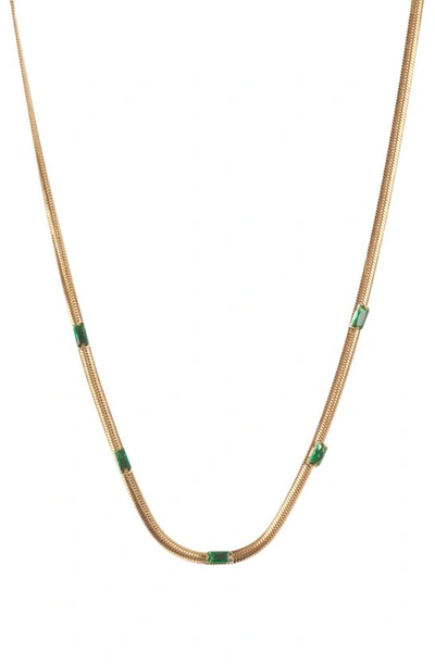 Nordstrom Rack Cubic Zirconia Station Snake Chain Necklace In Green- Gold