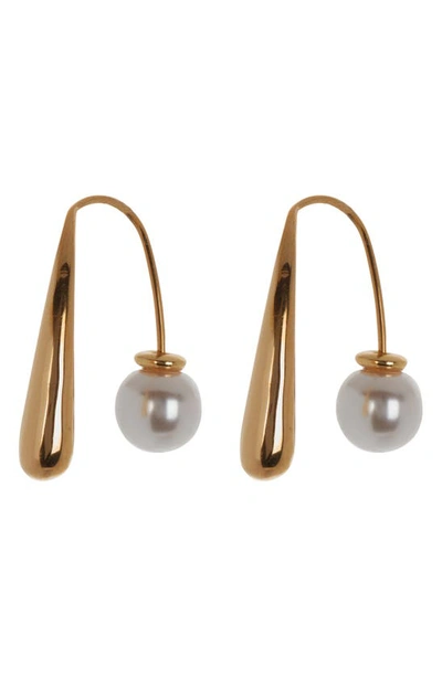 Nordstrom Rack Imitation Pearl Threader Earrings In White- Gold